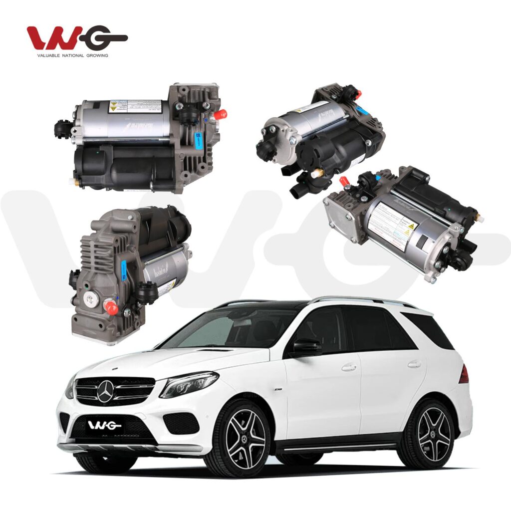 Multiple auto air suspension compressors with Mercedes‑Benz SUV display, aftermarket spare parts