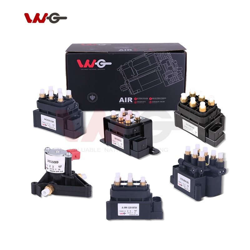 Various auto air suspension valve blocks and pressure relief valve replacement components with brand packaging box